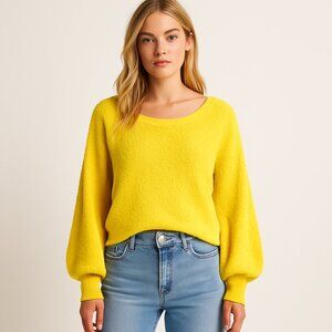 Free People Yellow Bouclé Popcorn Knit Balloon Raglan Sleeve Crop Sweater XS